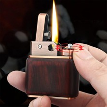 Çanta Yurdu Ahşap Retro Benzinli Gazyağı Çakmağı Rüzgar Geçirmez Tasarım