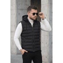 Oksit Yelly Slim Fit Fermuarlı Cep Detaylı Erkek Şişme Yelek - Çıkarılabilir Kapüşonlu & Astarlı