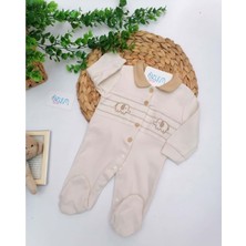 iQBaby Fil Nakışlı Bebe Yaka Penye Tulum Sütlü Kahve