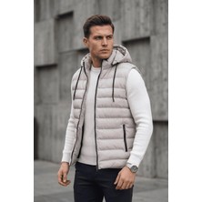 Oksit Yelly Slim Fit Fermuarlı Cep Detaylı Erkek Şişme Yelek - Çıkarılabilir Kapüşonlu & Astarlı