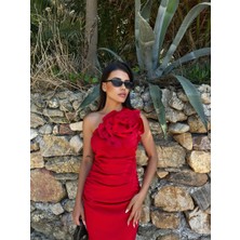 Organza Butik Kadın Çiçek Detaylı Balık Elbise