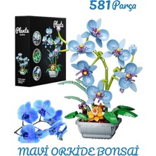 Oyunsal Saksıda Mavi Orkide Çiçekleri Buket Yapı Seti, Ev Dekorasyonu Yapay Orkide Bonsai - 581 Parça