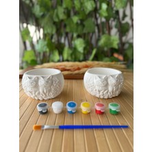 Perivar Kedi Figürlü Boyama Seti | Akrilik Boya + Fırça  | Dekoratif Saksı & Kalemlik - Hediyelik