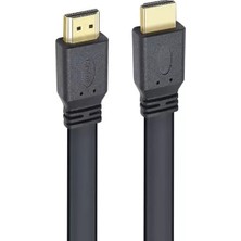 365Dükkan Powermaster HK-25508 Düz Siyah 1.5 Metre Flat Yassı Gold Uçlu 19 Pin Hdmı Kablo