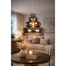 Mars Concept Modern Cam Sarkıt Avize – Füme 3 Katlı Dekoratif Krom Cam Tavan Aydınlatması