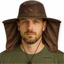 Mustran Yazlık Güneş Şapkası Uv Korumalı Safari Outdoor Balıkçı Şapkası Ense Korumalı Unisex Kahverengi
