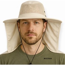 Mustran Yazlık Güneş Şapkası Uv Korumalı Fileli Safari Outdoor Balıkçı Şapkası Ense Korumalı Unisex – Krem