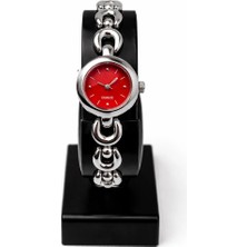Toz Vintage Coneya Silver Kırmızı Metal Zincir Bileklik Saat Minimal Kadın Vintage Retro Saat