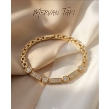 Mervan Takı Xuping Altın Renk Zirkon Taşlı Çelik Bileklik