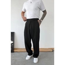 HAFKA Siyah Pileli Baggy Kumaş Pantolon