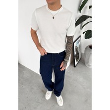 HAFKA Ekru Basic Bisiklet Yaka Triko Relaxed Tişört