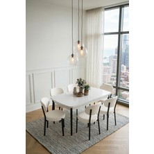 Deren Home Pufy Serisi 80X130 Açılabilir Masa +6 Adet Silinebilir Sandalye Masa Takımı
