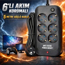Fırsat Yolu 6’lı Akım Korumalı Priz Anahtarlı Parafudr Anti-Statik 3x1.5mm 5 Metre Uzatma Kablosu Çocuk Korumalı