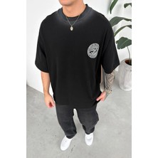 HAFKA Siyah Nakışlı Premium Oversize Tişört