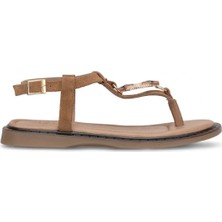 Beety 26BY169.26684 Kadın Taşlı Düz Sandalet Taba