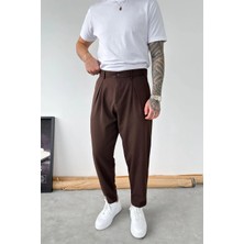 HAFKA Kahverengi Basic Boyfriend Kumaş Pantolon