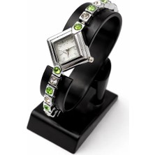 Toz Vintage Cavaro Metal Kasa Yeşil Taşlı Bilezik Kordon Zarif Kadın Vintage Retro Saat