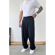 HAFKA Lacivert Pileli Baggy Kumaş Pantolon