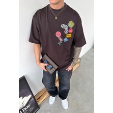 HAFKA Kahverengi Rock Memories Baskılı Premium Oversize Tişört