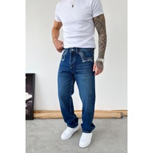 HAFKA Mavi Premium Nakış Detaylı Baggy Pantolon