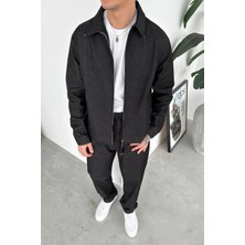 HAFKA Siyah Fermuarlı Dokulu Relaxed Fit Boxy Ceket