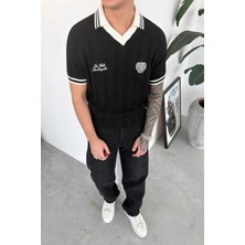 HAFKA Siyah Los Feliz Nakışlı Polo Yaka Tişört
