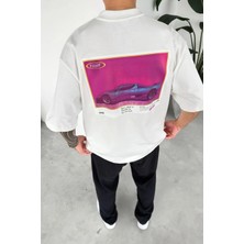 HAFKA Beyaz Sport Car Sırt Baskılı Premium Oversize Tişört