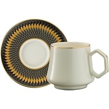 Indispensablely Sandro Moreno 1453 Farfar Double Geometrik Gold 12 Parça Altı Kişilik Kahve Fincan Takımı 120 ml