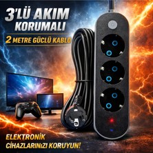 Fırsat Yolu 3lü Akım Korumalı Priz Anahtarlı Parafudr Anti-Statik 3x1.5mm 2 Metre Uzatma Kablosu Çocuk Korumalı