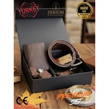 Zerium Hakiki Deri Erkek Hediye Seti - Cüzdan Kemer Çakmak Anahtarlık (Prestige Master)