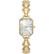 Toz Vintage Cuviane Gold Beyaz Geometrik Kordon Minimal Kadın Vintage Retro Saat