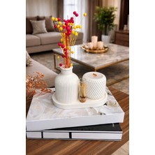 Yasmella Home Beyaz Stantlı Mumluk ve Vazo (Çiçekler Dahil Değildir.)