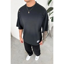 HAFKA Koyu Gri Batik Yıkamalı Oversize Tişört