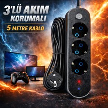 Fırsat Yolu 3lü Akım Korumalı Priz Anahtarlı Parafudr Anti-Statik 3x1.5mm 5 Metre Uzatma Kablosu Çocuk Korumalı