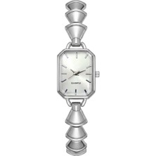 Toz Vintage Cuviane Silver Metal Beyaz Geometrik Kordon Kadın Vintage Retro Saat