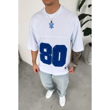 HAFKA Beyaz 80 Nakışlı Premium Oversize Tişört