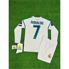 R.e.a.l Madrid 2018 Kiev Şampiyonlar Ligi Cristiano Ronaldo Uzun-Kol Çocuk Forması 4'lü (Armalı)