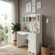 Seven Madame Aris - Kitaplıklı ve Çekmeceli Beyaz Çalışma Masası (%100 Mdf)