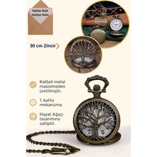 Wolawood Sınırlı Sayıda Üretilen Yaşam Ağacı Temalı Köstekli Cep Saati Nostaljik Hediye Özel Zincirli Bronz Metal Tasarım Köstekli Saat