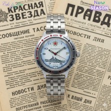 Eski Yeni Antik Vostok Komandirskie 921428 Otomatik Erkek Kol Saati – Gemi Figürlü Beyaz Kadran, 31 Taş,çelik Kordon