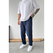 HAFKA Lacivert Modal Kumaş Baggy Pantolon