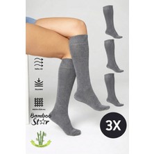 Bamboo Star Bambu Kadın Dizaltı Gri Uzun Dikişsiz Çorap 3'lü / Pantolon Çorabı / Teni Göstermeyen Çorap