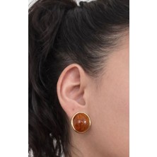 Ascera Kehribar Görünümlü Çelik Küpe – Kadın Yuvarlak Çivili Vintage Model