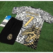 R.madridd 2023-24 Sezon Dragon Desenli Cristiano Ronaldo Çocuk Forması 3'lü Set (Black-White)