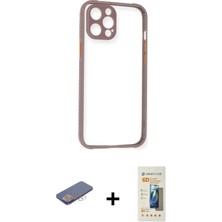 BUTİMAR'S iPhone 12 Pro Max Nova Asil Özel Seri - Siyah 6d Mat Seramik Hayalet Nano Ekran Koruyucu + Pembe Renkli Kamera Lens Koruma Cam