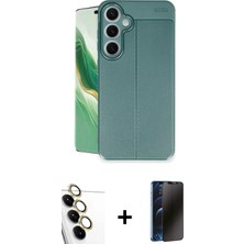 BUTİMAR'S Galaxy S24 Fe Doruk Klasik Özel Seri - Siyah 3D Antistatik Hayalet Cam Ekran Koruyucu + Sarı Raze Metal Kamera Lens