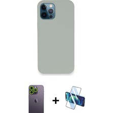 BUTİMAR'S iPhone 12 Pro Zirve Modern Özel Seri - Siyah 3D Antistatik Seramik Nano Ekran Koruyucu + Yeşil Neon Fosforlu Kamera Lens