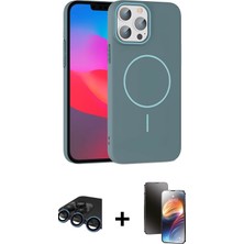 BUTİMAR'S iPhone 15 Pro Max Siluet Doku Özel Seri - Siyah 3D Antistatik Mat Seramik Nano Ekran Koruyucu + Lacivert Raze Metal Kamera Lens