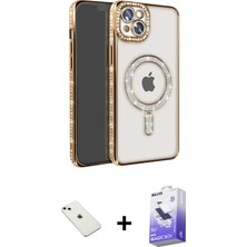 BUTİMAR'S iPhone 14 Zirve Doku Prime - Siyah Bilvis 5in1 5d Magic Hayalet Cam Ekran Koruyucu + Pembe Diamond Kamera Lens