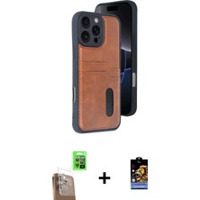 BUTİMAR'S iPhone 16 Pro Max Yörünge Işık Serisi - Siyah Buffer Hayalet Cam Ekran Koruyucu + Çöl Titanyum Raze Metal Kamera Lens